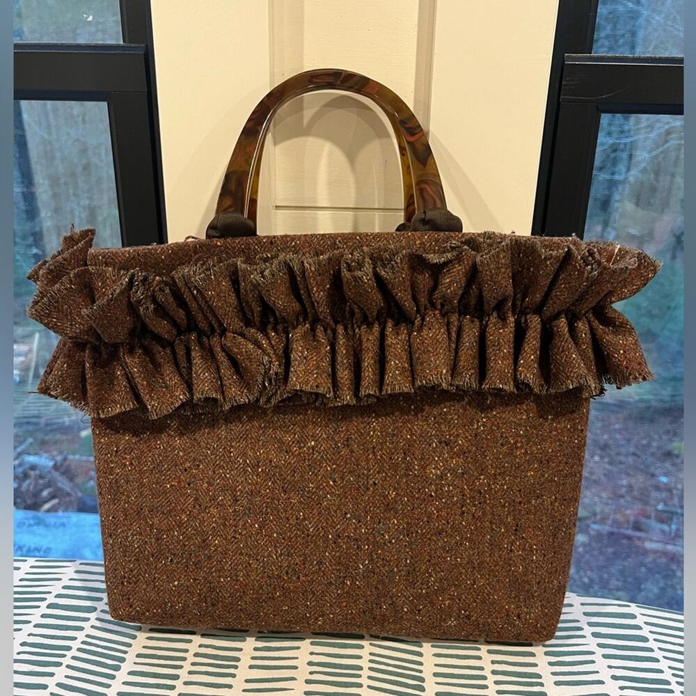 Vintage Beryl's Belts Brown Ruffled To Market‎ Handbag.